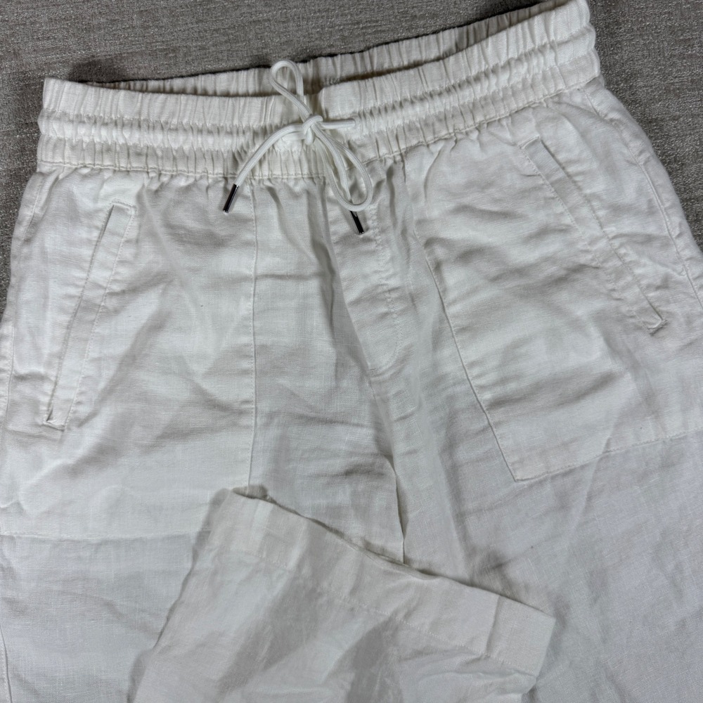 Athleta Pants Womens Sm White 100% Linen Wide Leg Drawstring 29/28.5